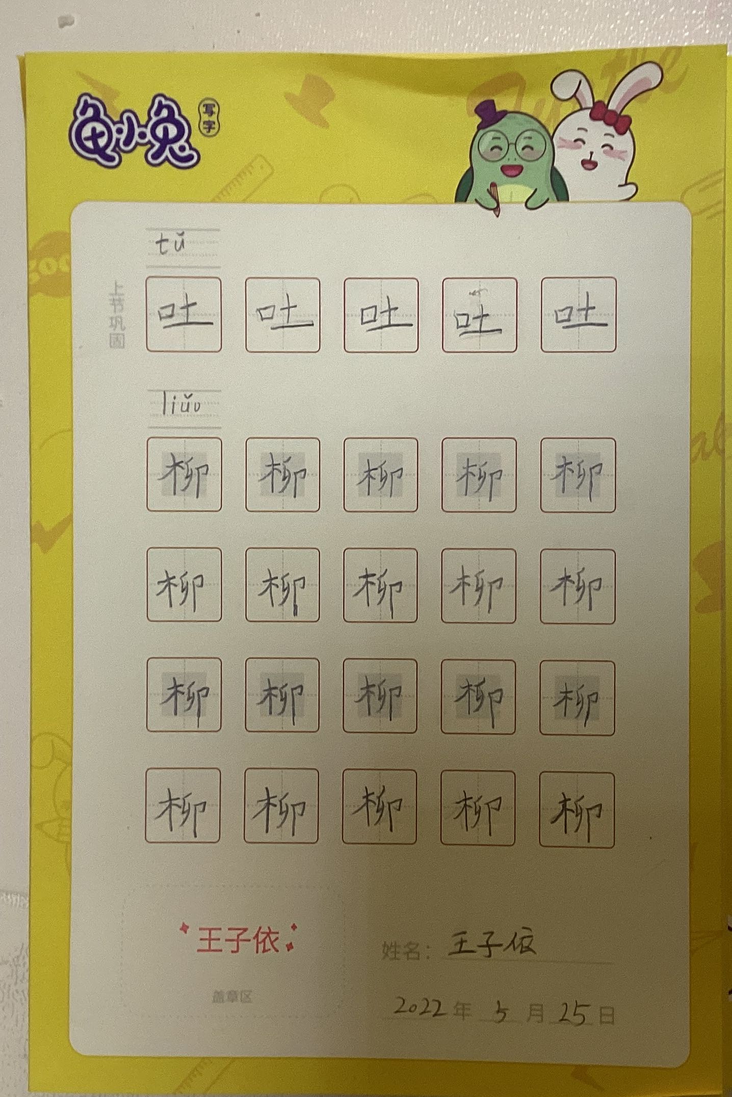 龟小兔写字优秀作品展示：王子依/二年级/练字1天