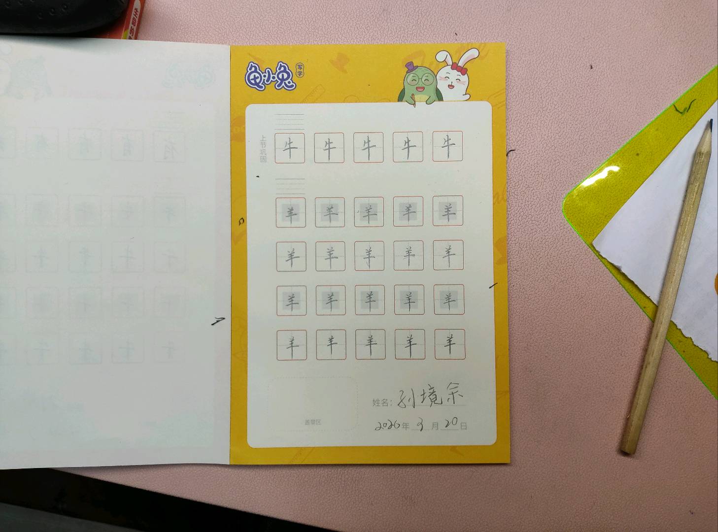 龟小兔写字优秀作品展示：孙境余/二年级/练字1天