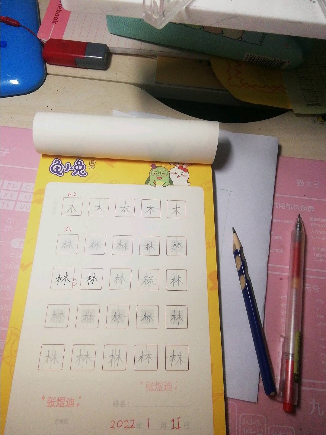 龟小兔写字优秀作品展示：张煜迪/幼儿园中班/练字1天
